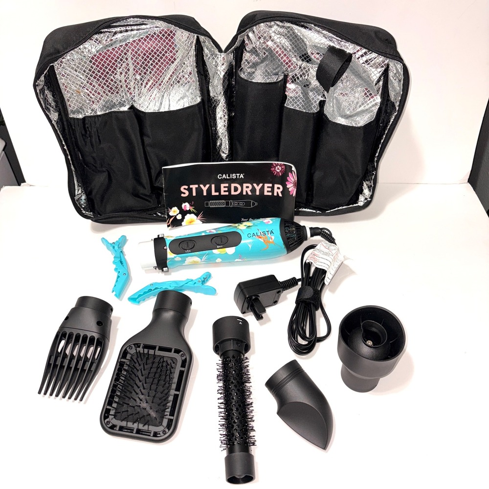Calista StyleDryer Custom AirBrush 7-Piece Set Turquoise Floral SDRY1 1200W Case